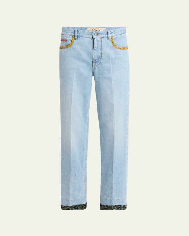 Floral Trimmed Denim Pants